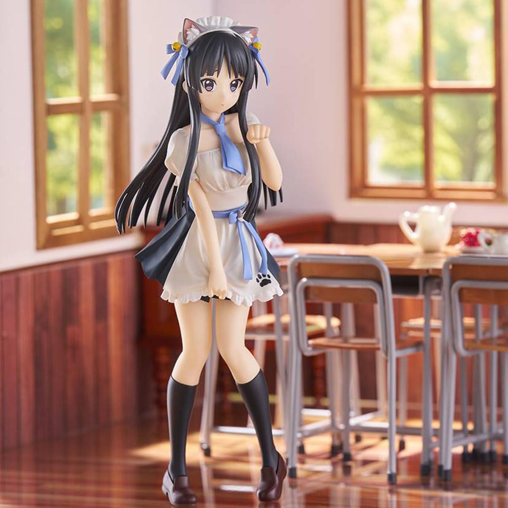 DEXSHUN Akiyama Mio Figura Anime Manga Figuras Oreja de Gato Estilo Delantal Modelo Kawaii Niña PVC Anime Estatua Decoración Adornos Regalos para Fans 22 cm