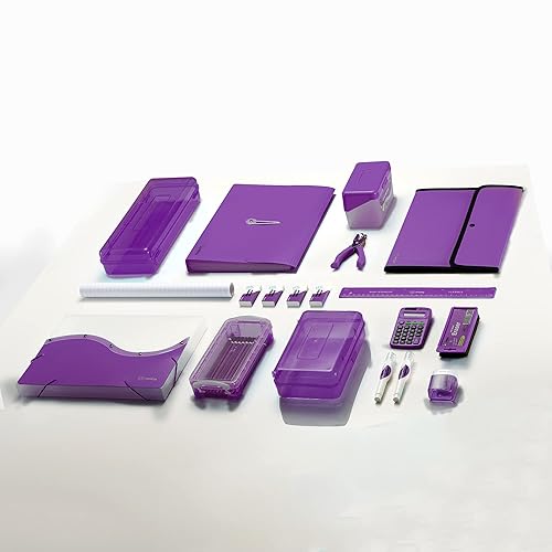 Miniatura 7 de Perforadora portátil de 3 agujeros morada, para carpeta de 3 anillas, capacidad de 3 hojas, bandeja de virutas extraíble, regla de 10 pulgadas para