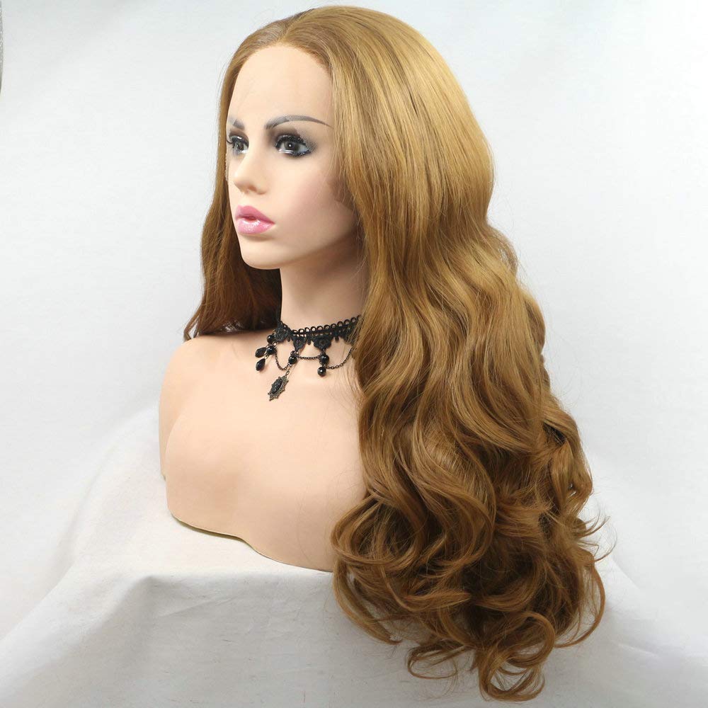 xiweiya Strawberry Blonde Lace Front Wig Long Body Wave 13x3 Lace Front Wigs Blonde Gold Hair Wigs Middle Part Heat Resistant Fiber Wig Hair Replacement for women 24inch - Image 3