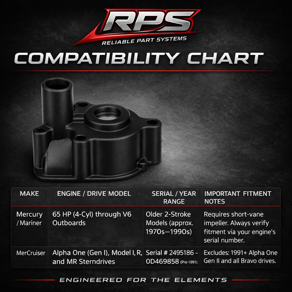Water Pump Impeller KIT for 65 75 80 85 90 100 110 115 135 140 150 175 200 220HP Mercury Mariner v6 MERCRUISER Alpha ONE GEN 1, R, MR, PRE Alpha