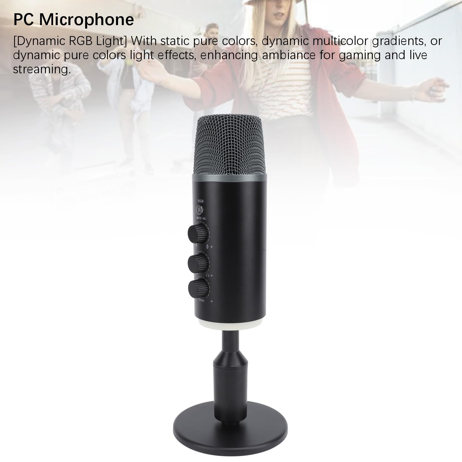 Gaming Microphone, HiFi Sound Adjustable Volume, USB PC Mic for Podcasts Videos,with Mute and RGB Lights, Computer RGB Mic Kit with Boom Arm Stand, for Studio Recording, YouTube