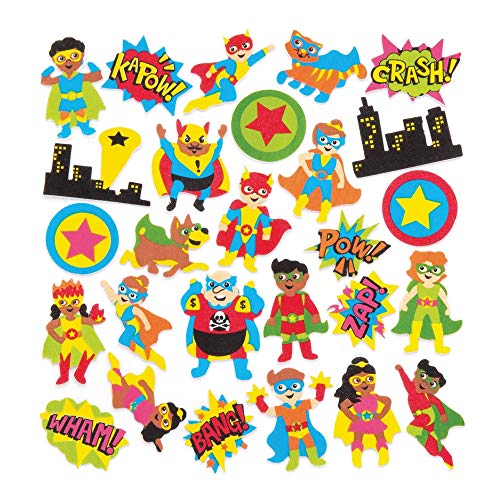Baker Ross - Autocolantes de espuma com formas de super-heróis (pacote de 120) - autocolantes de espuma com tema de super-heróis de formas divertidas para colar em álbuns de recortes