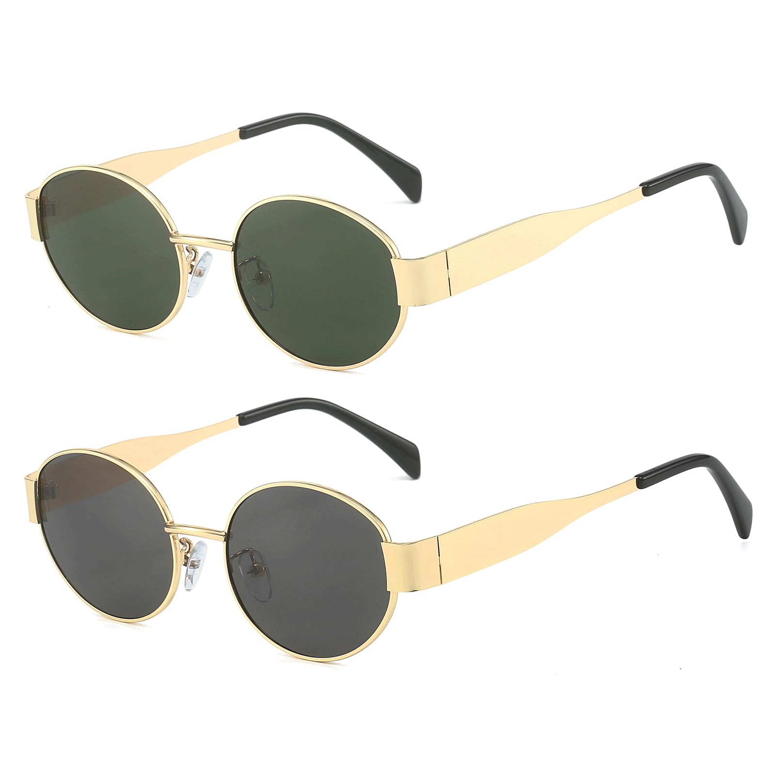 YAMEIZE 90s Retro Oval Sunglasses - Metal Frame Classic Round Shades for Women Men UV400 Protection Sun Glasses