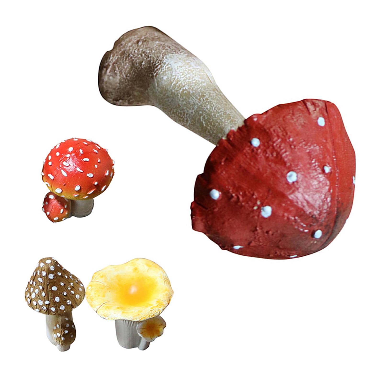 Kalttoy 4Pcs Realistic Artificial Mushroom Resin Mushroom Figurines for Potted Landscape Garden Display Holiday Party Decoration Artificial Set