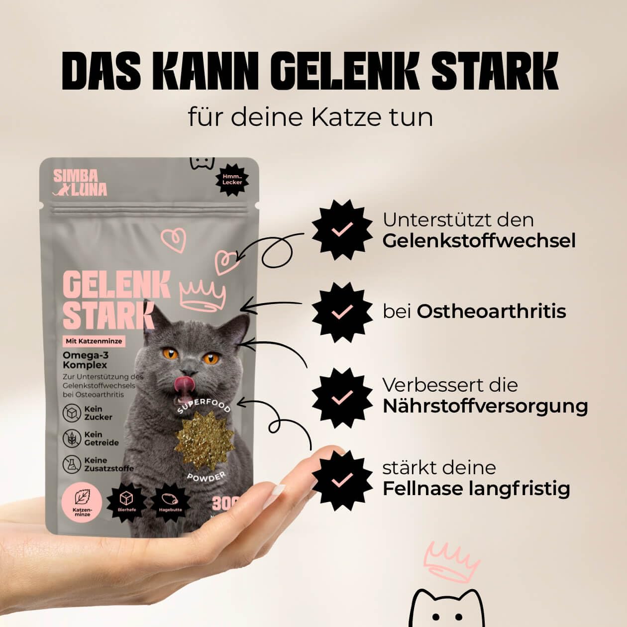 Gelenk Stark Pulver mit Katzenminze 30g - Monatsration - Superfood für Katzen zur Unterstützung des Gelenkstoffwechsels bei Osteoarthritis - Ohne Grünlippmuschel