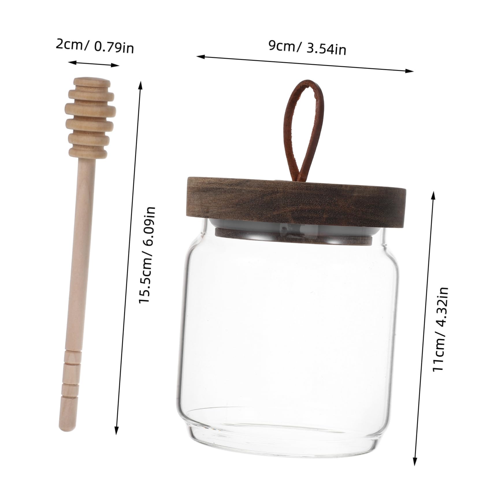 PRETYZOOM Honey Jar with Wood Lid and Dipper Clear Glass Honey Dispenser for Kitchen Storage Honey Spoon Included for Home Use Single Honey Canister for Condiment Organization