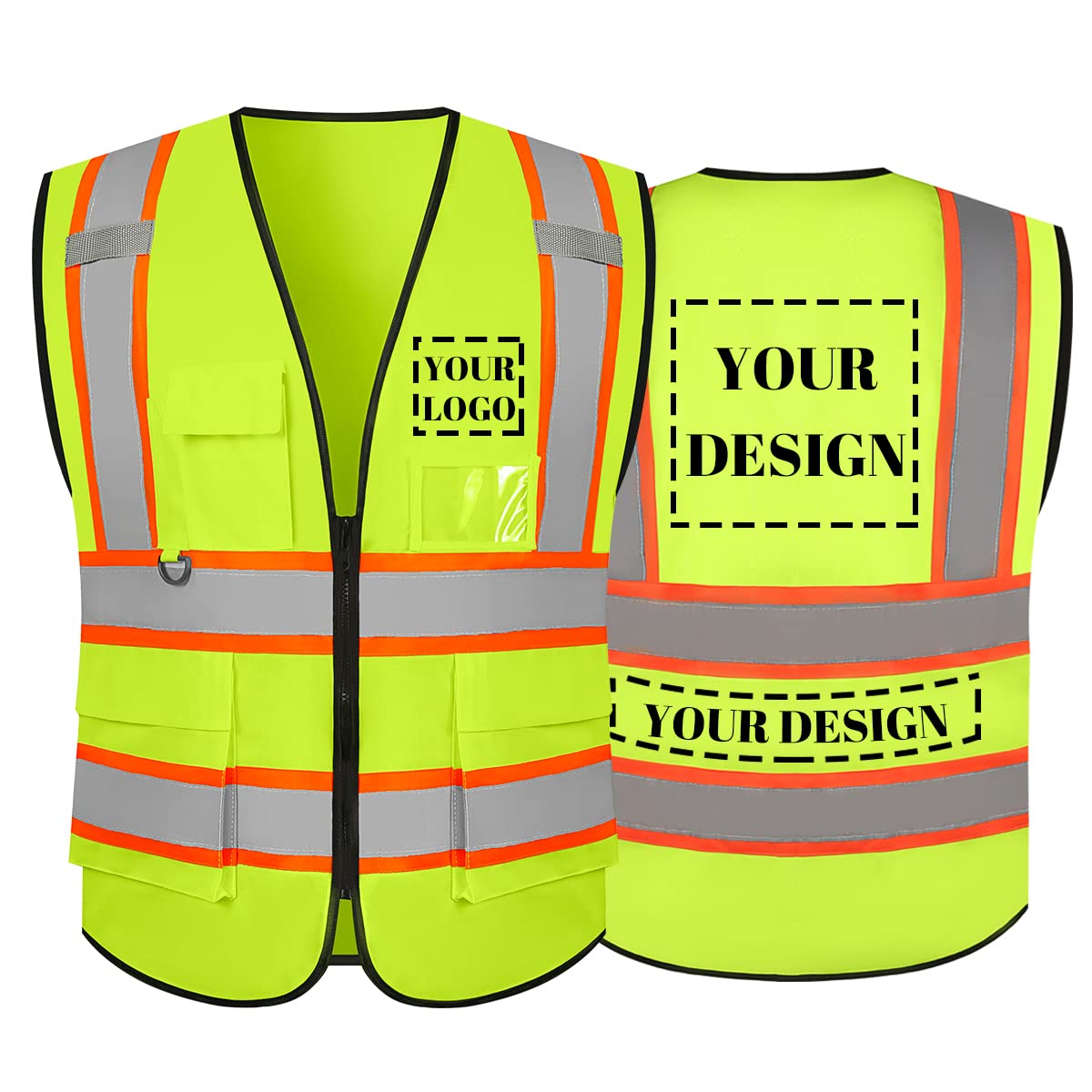 evershare Safety Vest Reflective High Visibility with 5 Pockets ＆Zipper Class 2 Adult Unisex Construction Security Workwear