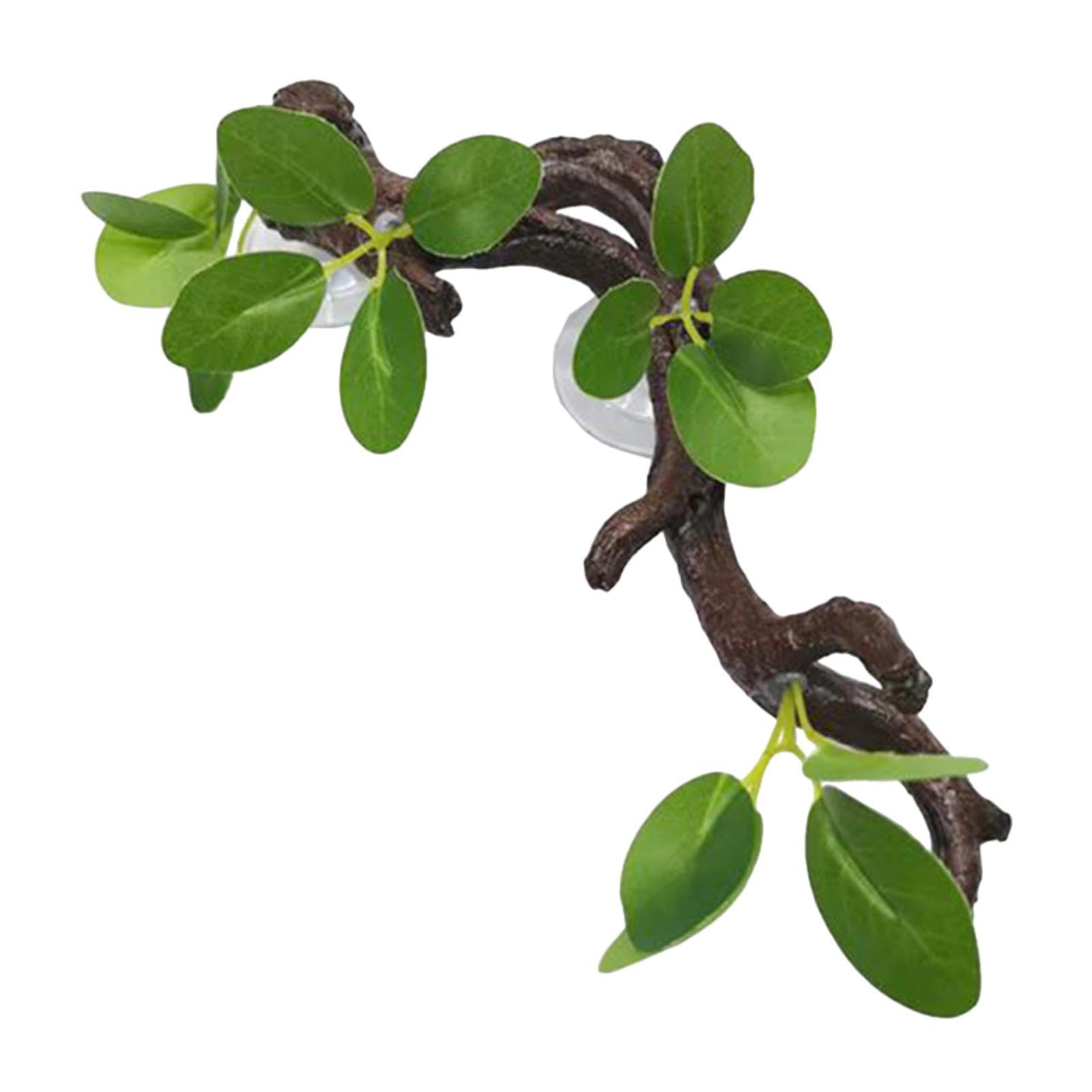 Branche d'angle pour reptile avec feuilles vertes décor de terrarium