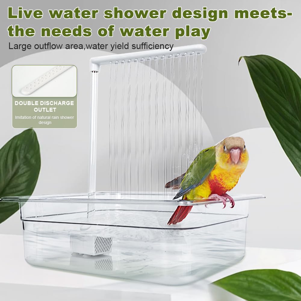 HZDZ LCPAW Bird Bath Tub with USB Pump, Automatic Bird Shower with Adjustable Water Flow, Transparent Acrylic Basin & Mesh Perch for Parakeets, Cockatiels, Conures, Budgies, African Greys, Amazons - image 4