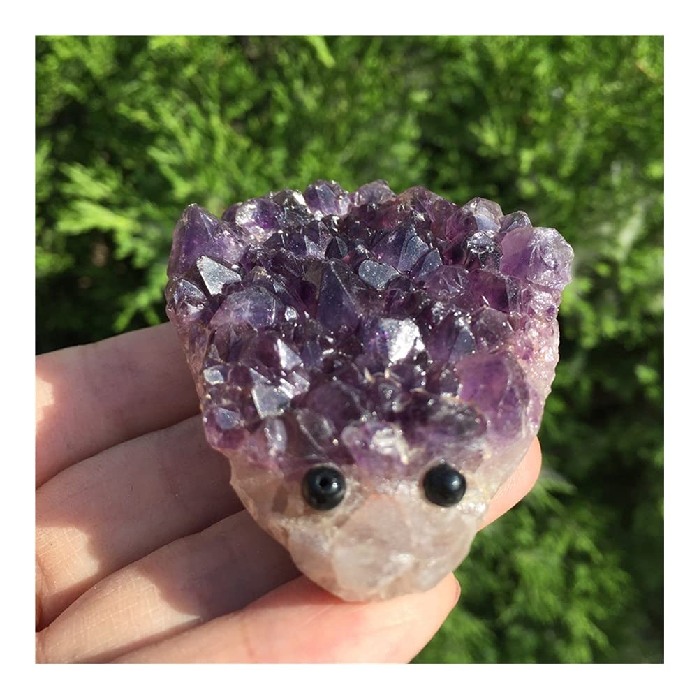 Sehr schöner natürlicher Amethyst, der Igel schnitzt, handgeschnitzter Edelstein, Heimdekoration, Geschenk (Color : 1pcs Random Delivery) ERTEYIN