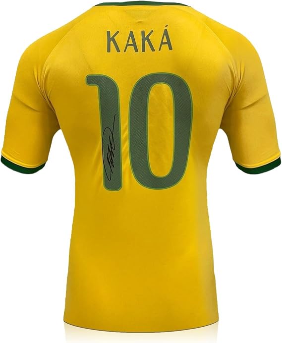 Kaka Signed Original Brazil 2014-15 Home Soccer Jersey. Standard Frame