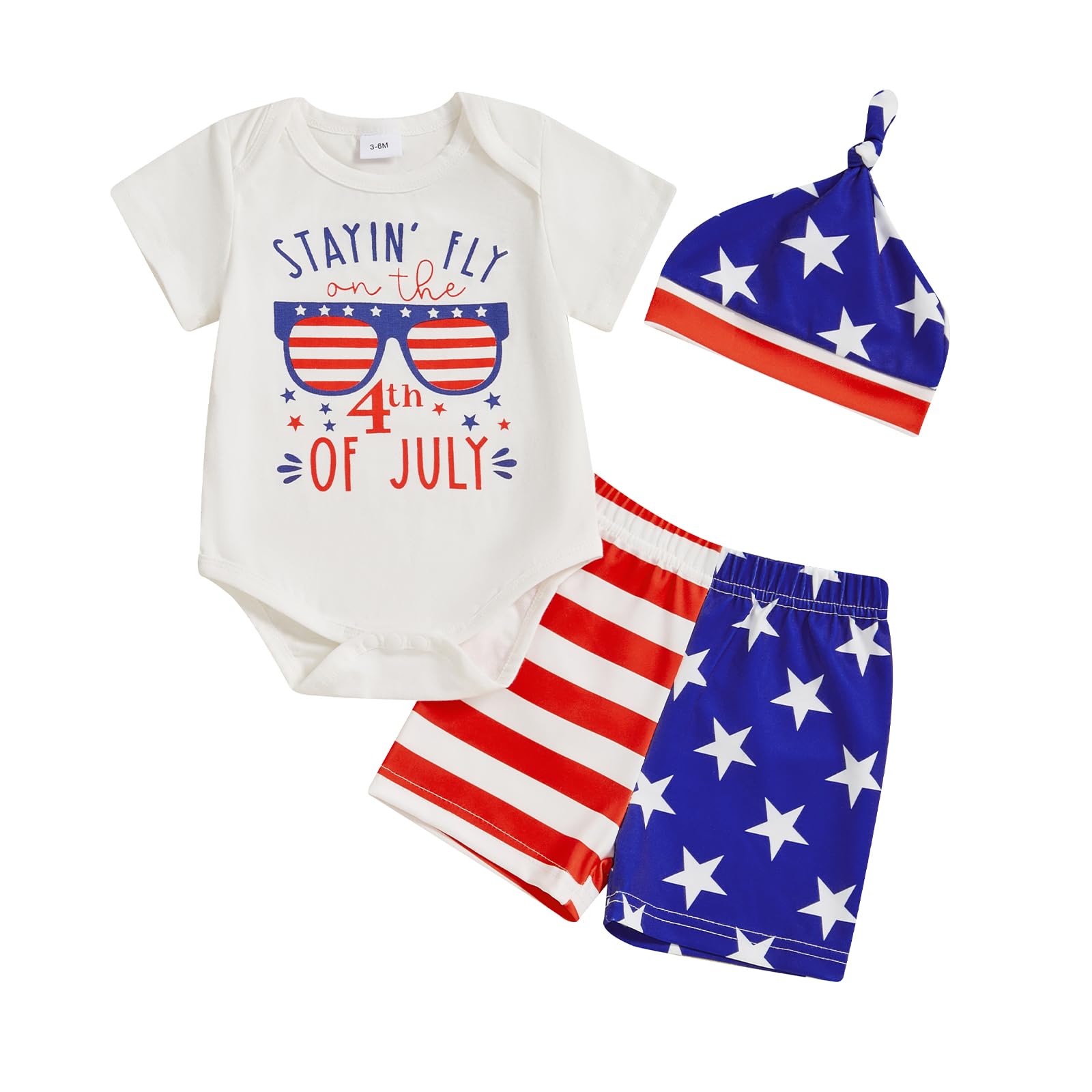 4th of July Baby Boy Outfit My 1th 4th of July Romper Star Stripe Shorts Set Cute Fourth of July Baby Boy Outfit(A-Blue,0-3 Months)