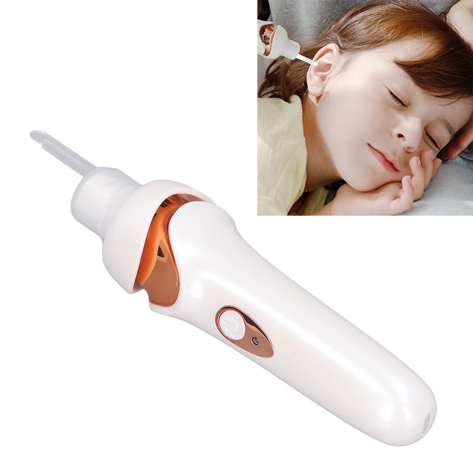 Kit per la Rimozione del Cerume Aspirapolvere Elettrico per Le Orecchie con Luce a LED Punta Morbida e Confortevole per la Rimozione del Cerume per Adulti e Bambini (Bianco)