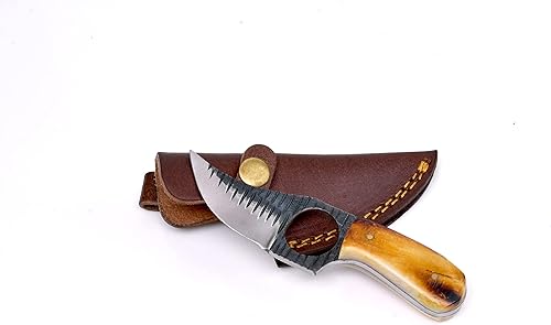 Miniatura 8 de Titan International Knives Cuchillo pequeño con mango de hueso quemado, hoja fija, perfecto EDC para caza y campamento al aire libre, incluye funda