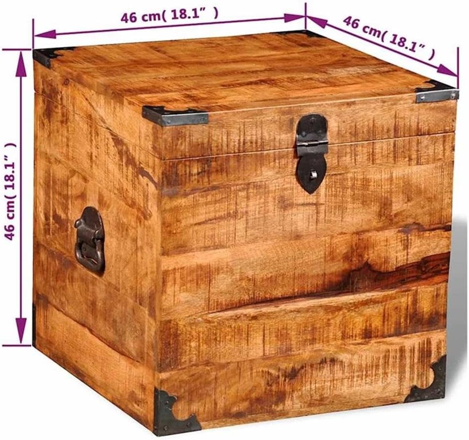 BOWERY HILL Cubic Solid Mango Wood Storage Box, Waxed Brown Finish, 18.1 x 18.1 x 18.1 in, Living Room Decorative Chest, Indoor Use, Durable Handmade Design, Spacious Storage for Home Organization