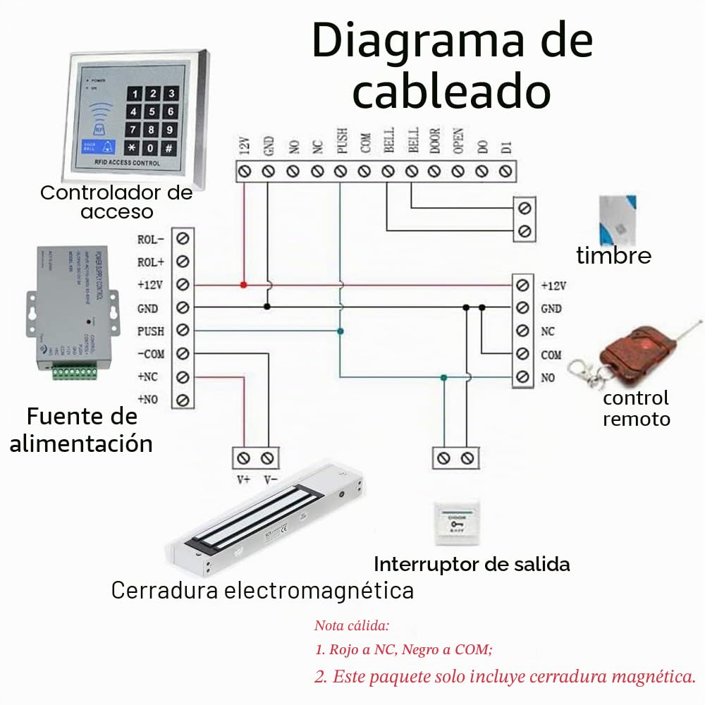 Cerradura magnética impermeable 280 kg 600lbs: electromagnéticas para sistema de control de acceso, controlador de host, acceso, modo NC, superficie cepillada