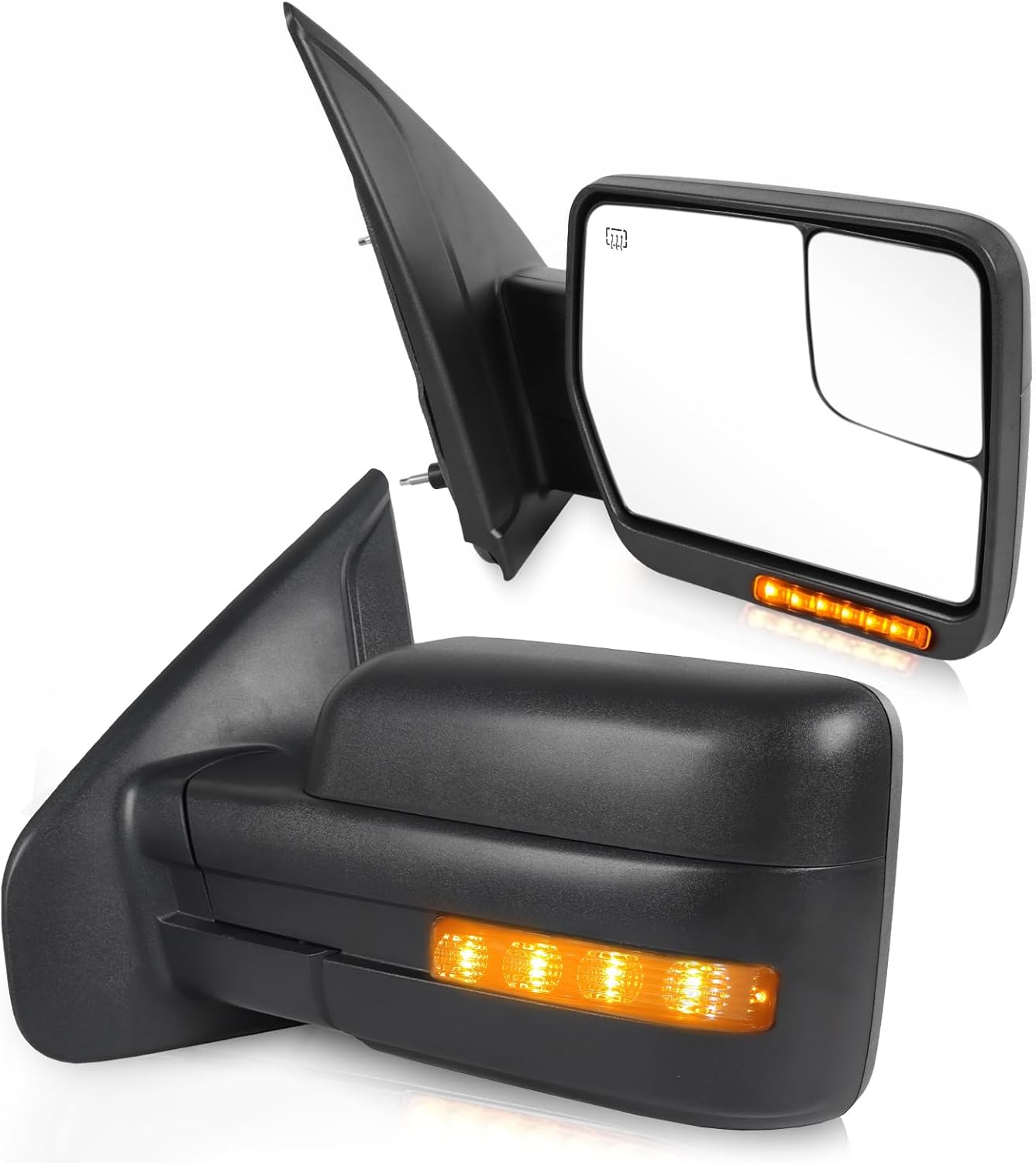JDMSPEED Pair Driver & Passenger Side Tow Mirrors Compatible with Ford F-150 2004-2014 with Heated Power Glass Manual Folding Turn Signal Puddle Light(Chrome)