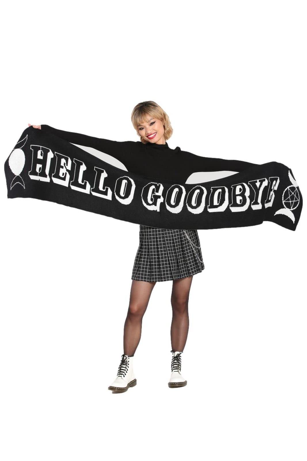 Hell Bunny Gothic Scarf Hello Goodbye Black White Moon Wicca Witchcraft