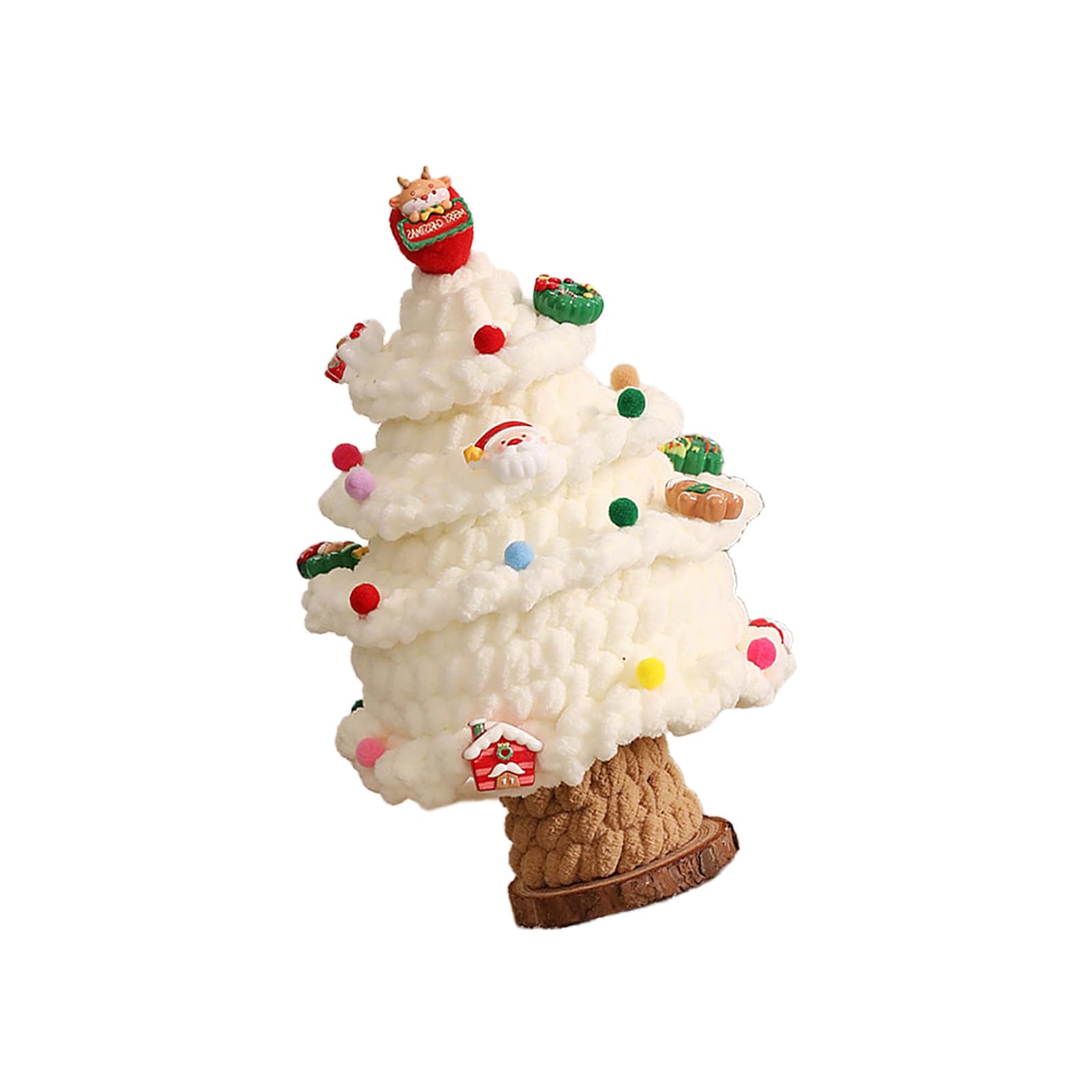 Hsioluted Knitted Christmas Tree Wooden Base Decoration for Tabletop and Holiday Charm Featuring Holiday Accents Desktop Ornament