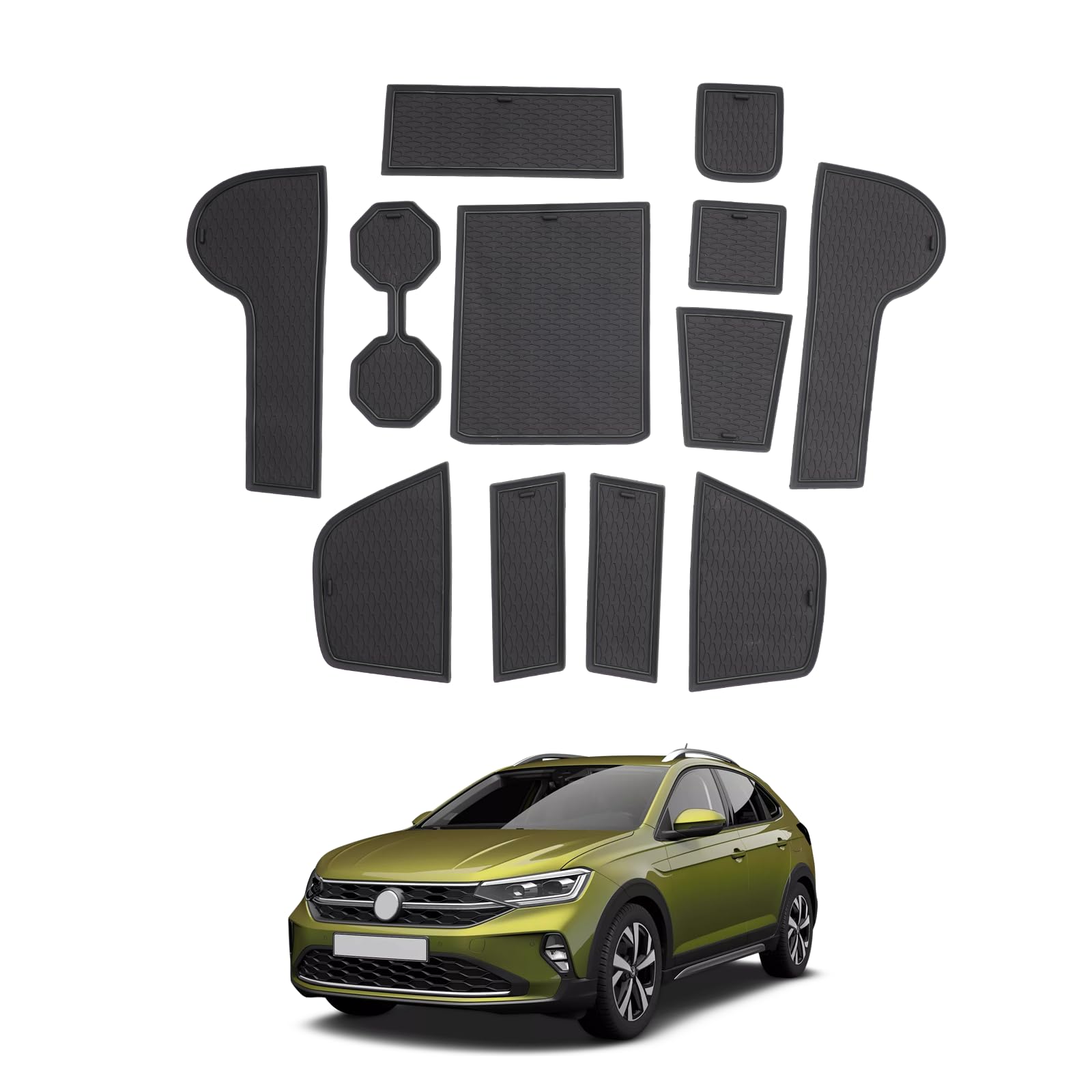 SHAOHAO Compatibile con VW Taigo/Nivus/Life/Style/R-Line 2021 2022 2023 2024 Antipolvere Porta interna antiscivolo Tazza Braccio Box Stuoia Porta interna Tappetini in gomma Accessori Taigo (Nero)