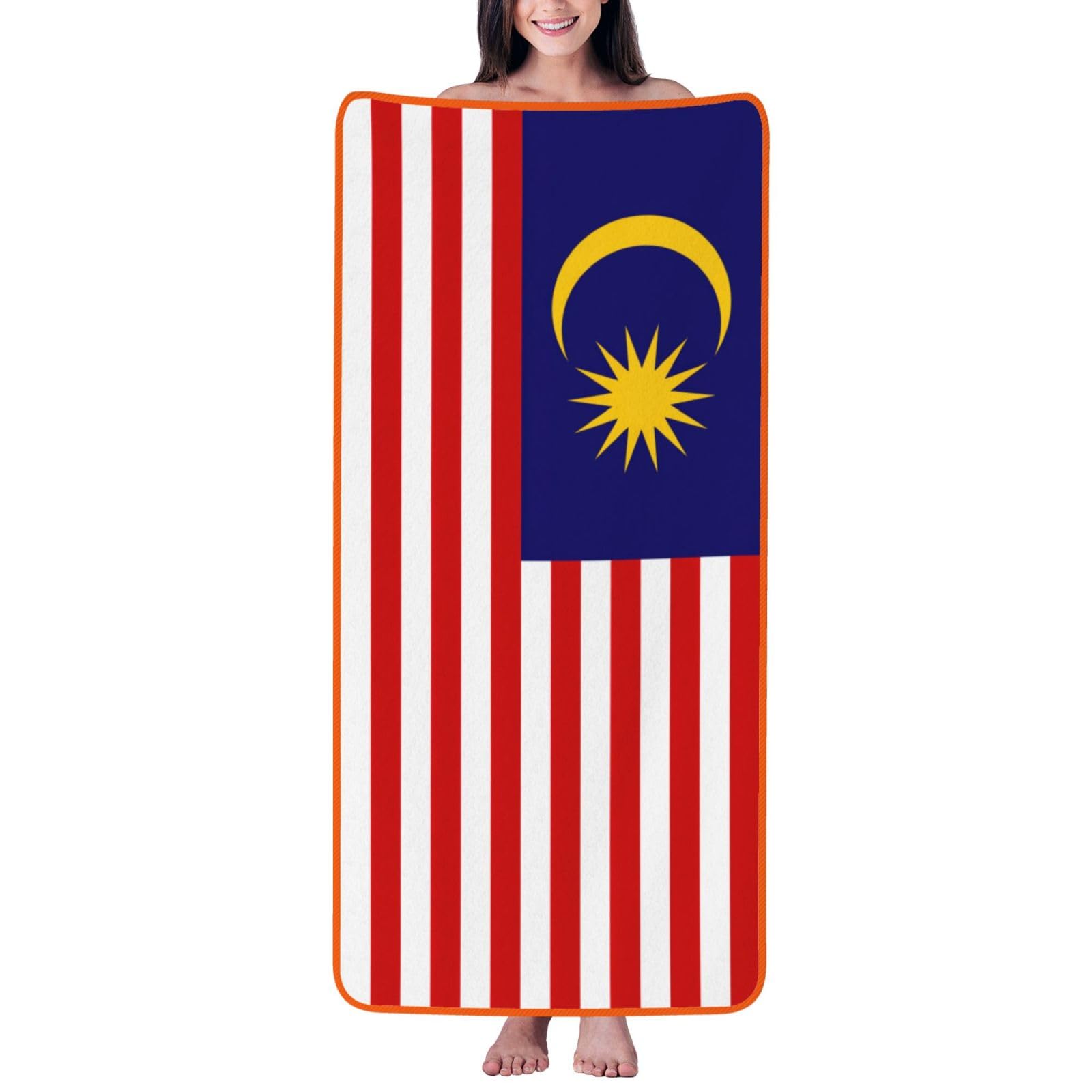 Nimongt Unisex Orange Malaysia Flag Print Lightweight Comfort Coral Velvet Bath Towel Home Bathroom Hotel Spa Beach Travel