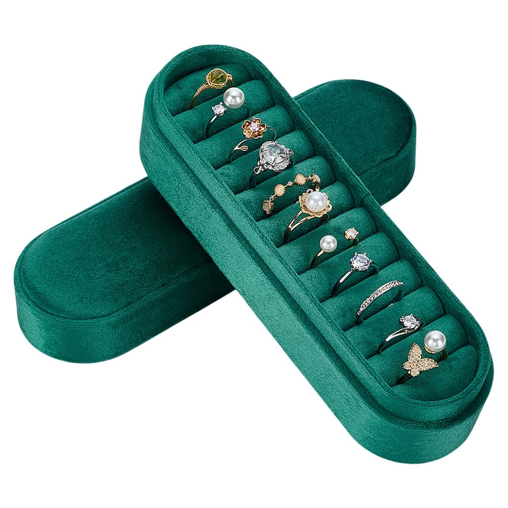 FINGERINSPIRE Velvet Small Multiple Ring Box Teal Color Oval Jewelry Organizer 18.1x5.5x5.7cm with Soft Velvet Lining - Compact Rings Ear Stud Storage Display Case for Travel & Home
