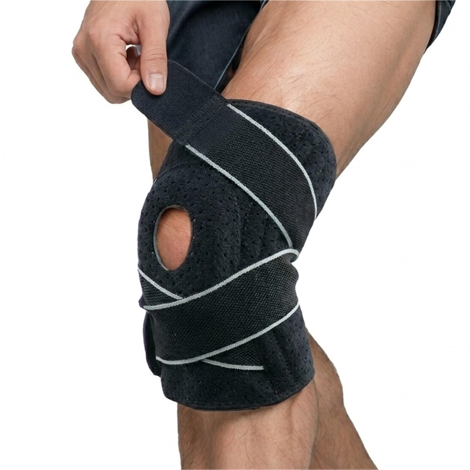 Soporte para la rodilla para hombres y mujeres, rodillera de compresión ajustable con estabilizadores laterales y almohadilla de gel de silicona para la rótula, ideal para correr, hacer senderism
