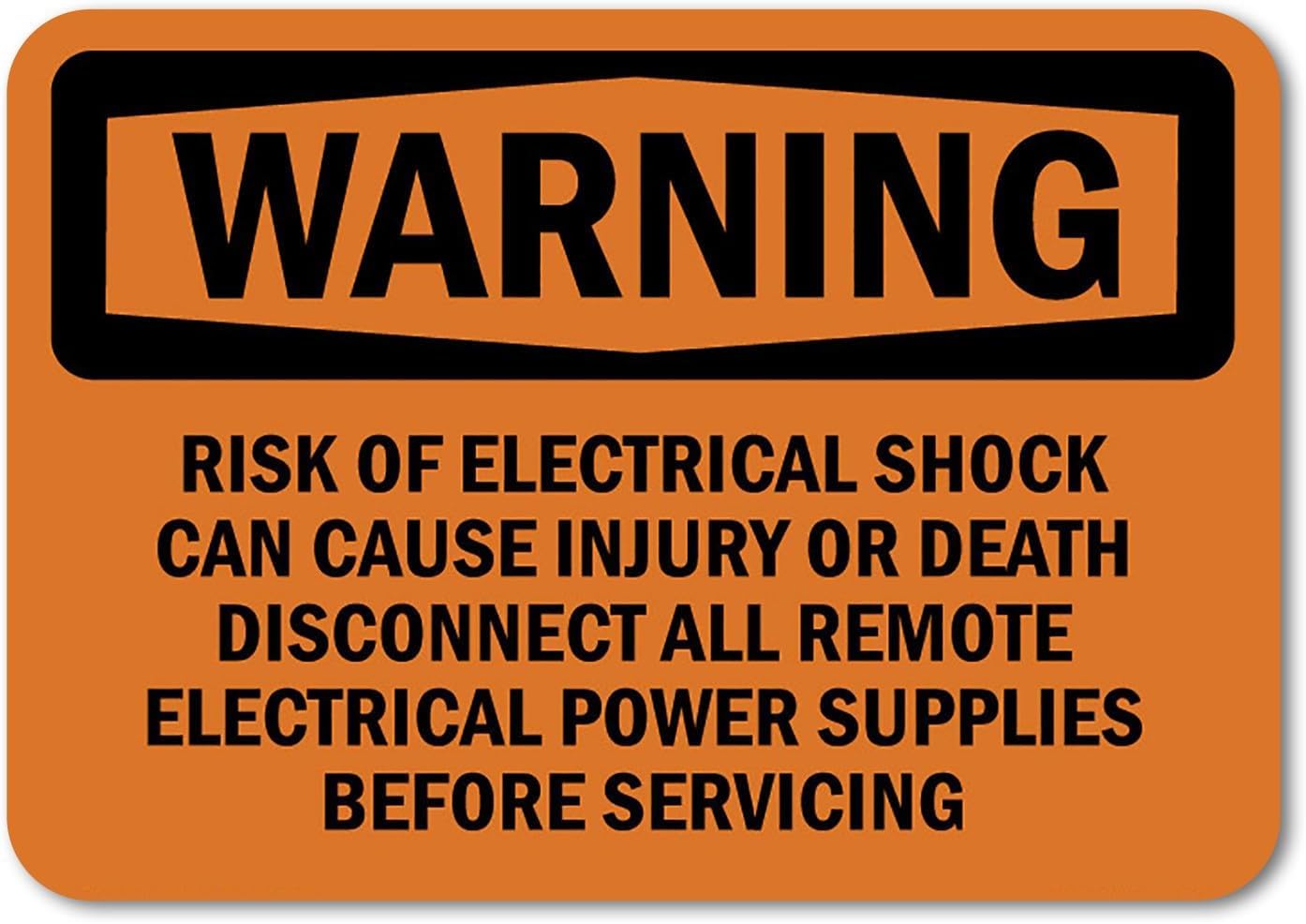 Risk of Electrical Shock Can Cause Injury ANSI Warning Rust Free Aluminum Sign - Durable Decor with Pre-Drilled Holes for Home Garage, Workplace - 16x12 Inch​