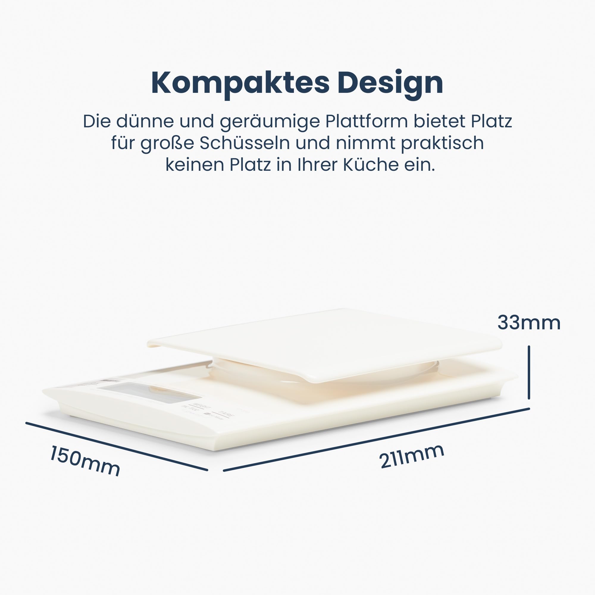 Tanita KD-320 Digitale Küchenwaage Creme – Präzise digitale Küchenwaage 3 kg, Edelstahlplattform, Lebensmittelwaage zum Kochen und Kalorienzählen, Küchenutensil