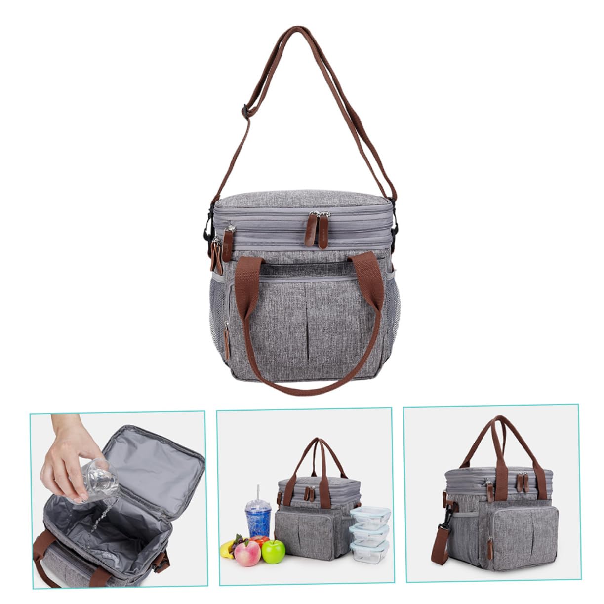 MAGICLULU Große Isolierte Lunchtasche Wasserdichte Tasche für Outdoor Tragbare Bento-tasche Netztaschen für Snacks und Utensilien