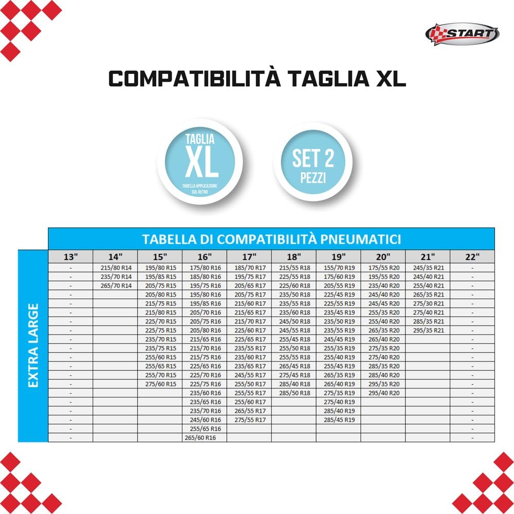 Calze da Neve Bianche Taglia XL Omologate EN 16662-1 Tessuto per Auto SUV Veicoli Commerciali