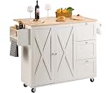 VEVOR Kitchen Island Cart with Solid Wood Top, 45.3" Width Mobile Carts with Storage Cabinet, Rolling Kitchen Table with Spice Rack, Towel Rack, Drop Leaf and Drawer, Portable Islands on Wheels, White VEVOR Kitchen Island Cart with Solid Wood Top, 45.3"…