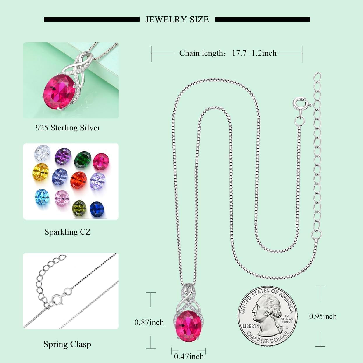 STARCHENIE 925 Sterling Silver Infinity Necklace Earrings for Women Ruby Drop Dangle Earrings Oval Cut Birthstone Pendant Jewelry Set Gift - Image 5