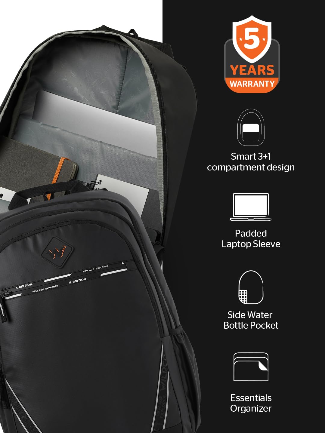 Wildcraft Dark Edition 45 L Professional Laptop Backpack for Men & Women | Fits 15.6 inch Laptop | Padded Shoulder Straps, Multi Compartments, Anti-Theft Zippers | Business Travel Bag | Dark Black 17 61yZSfAODNL. SL1440