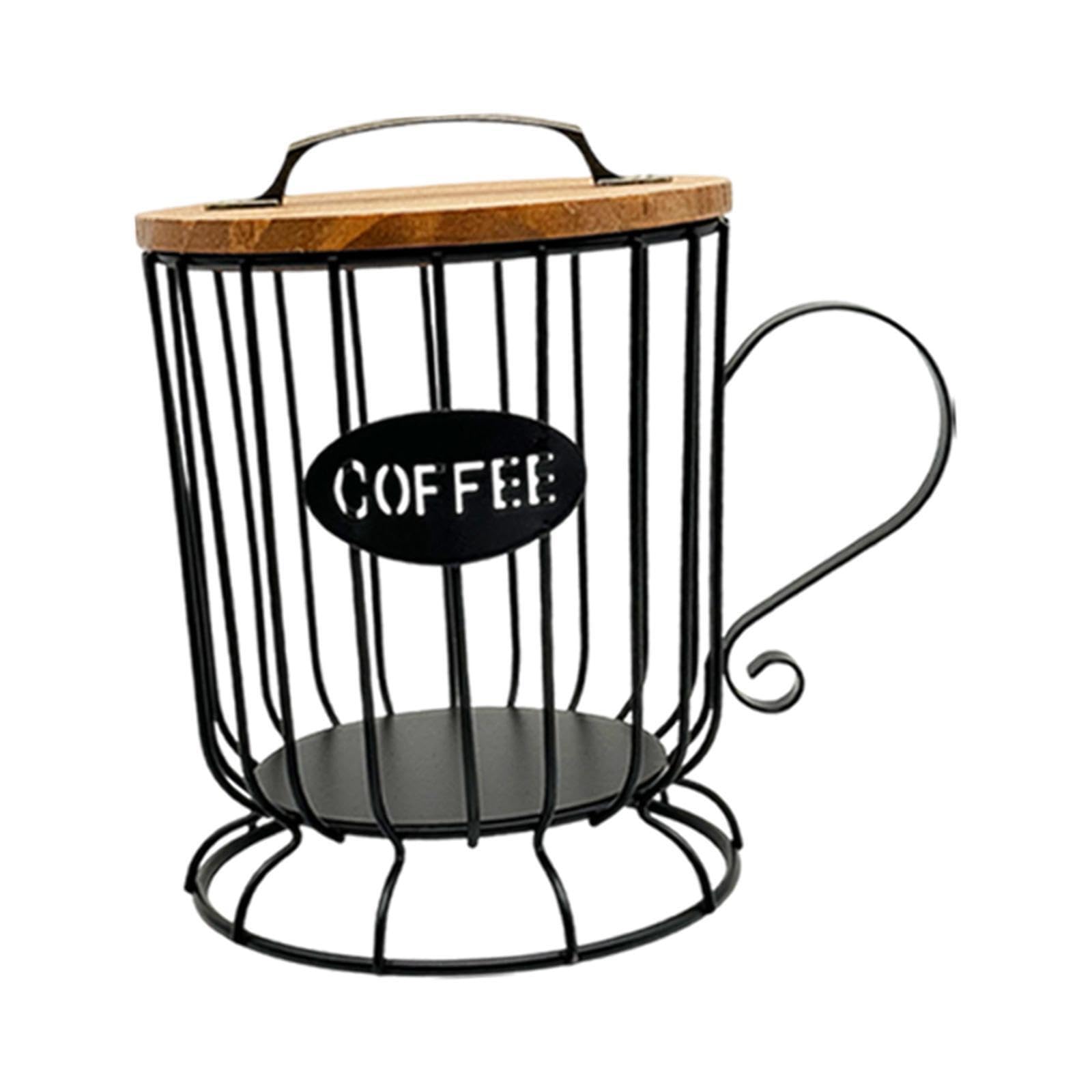 Twisaxc Coffee Pod Holder Coffee Storage Basket Container Essential For Tidying Up Kitchen Countertops Holder Is Made Of Iron And Wood Pod For Counter Basket