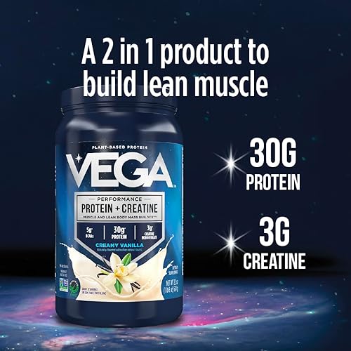 Miniatura 2 de Vega Protein + Creatina - 30g de proteína a base de plantas, sabor a vainilla, 13 porciones, 3g de creatina, 5g de BCAA, vegano, keto, sin gluten,