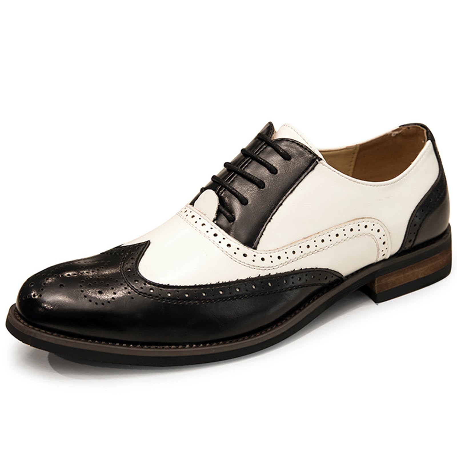 Mens Patchwork Two Tone Oxfords Shoes Pointed Toe Lace up Business Brogue Shoe for Proms Weddings Office Graduation