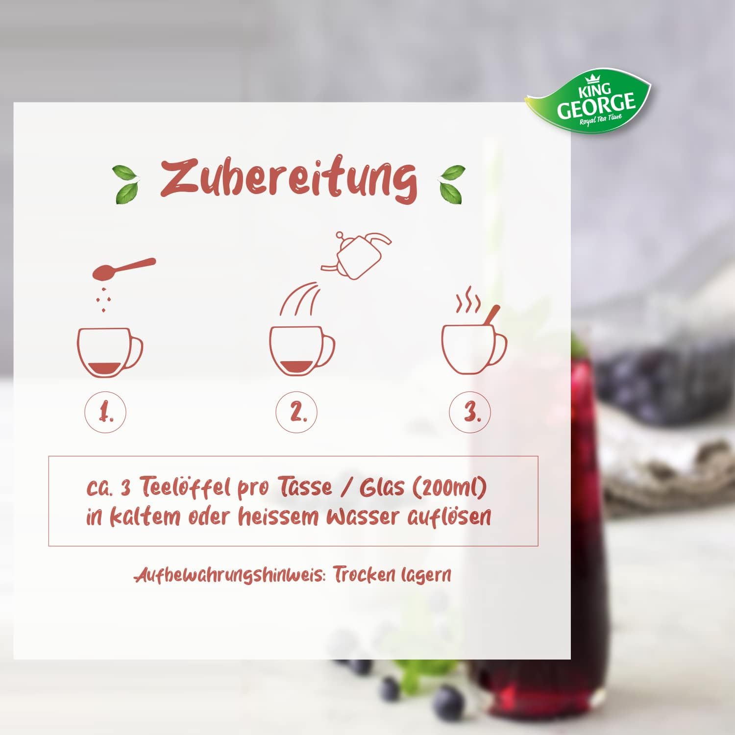 KING GEORGE - Waldfrucht napój herbaciany Instant 12 x 400 g, napój herbaciany z witaminą C – herbata na okruchy – napój w proszku, napój orzeźwiający i gasi pragnienie na lato
