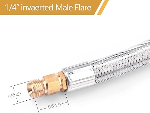 Miniatura 3 de GasSaf Manguera de propano RV de 12 pulgadas, trenza de acero inoxidable, línea de gas de propano con destello macho invertido de 14 pulgadas (2
