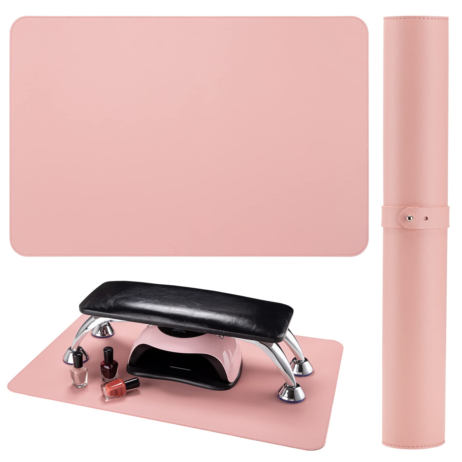 Noverlife Pink Nail Art Table Mat, Nail Art Hand Rest Pad Foldable for Nail Arm Rest Cushion, Soft Microfiber Leather Nail Mat, Manicure Pad Nail Table Pad Desk Mat (Not Including Nail Arm Rest Table)