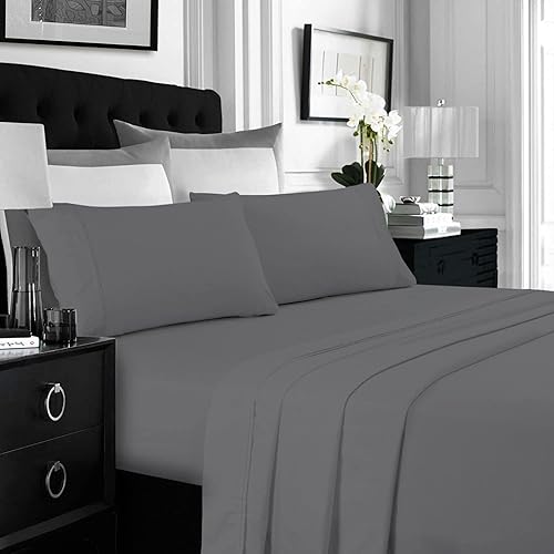 Miniatura 7 de Tribeca Living Juego de sábanas de microfibra de 110 GSM con bolsillo profundo, tamaño King, color negro, SSSSMFKIBL