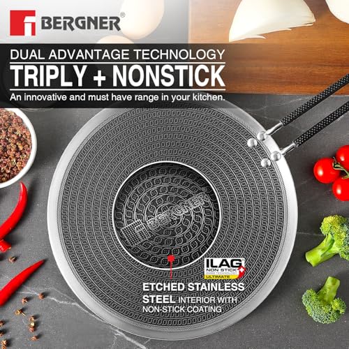Image of BERGNER Hi-Tech Giro Triply 28cm RotiTawa, Honeycomb Mesh Non-Stick Coating, PFOA Free, Even Heat Distribution, Sturdy and Durable Stay Cool Handle - Induction and Gas Stove Ready