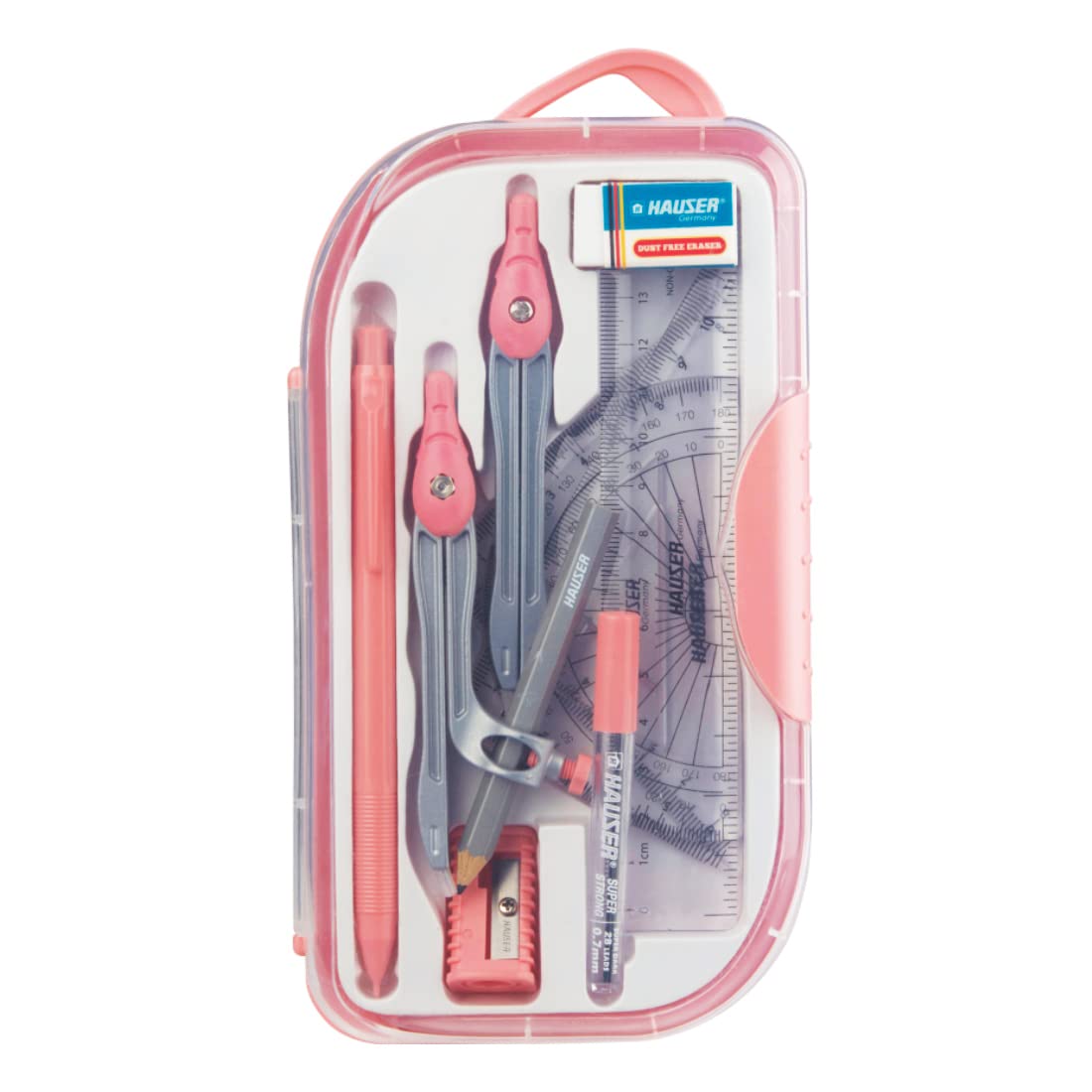 Hauser Mathematical Drawing Instrument Box Pack | Silver Matt Finish Instruments | Attractiev Instruments Inside The Box, Handy Storage Box For Students | Pack Of 1