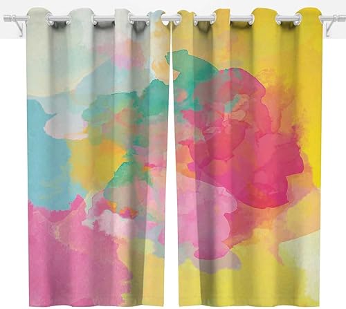 Cortinas de acuarela para habitación, 2 paneles de decoración de ventanas de 63 pulgadas de ancho x 63 pulgadas de alto