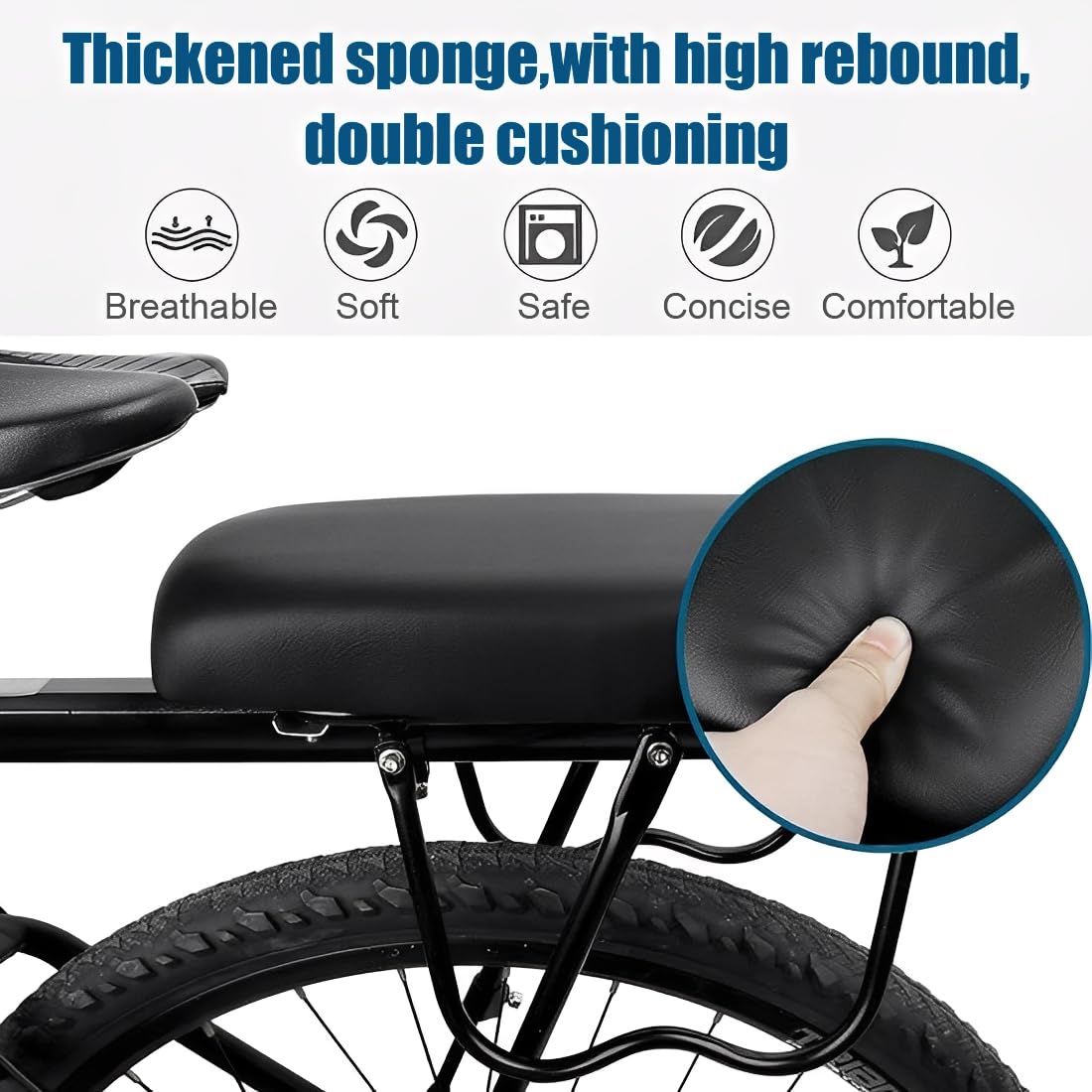 1 Pezzi Sella Bici Comoda, Sedile Posteriore Bicicletta, Sellino Posteriore Bici In Pelle PU, Altamente Elastica, Morbida e Confortevole, Impermeabile Ecuscino Cuscino per Bicicletta