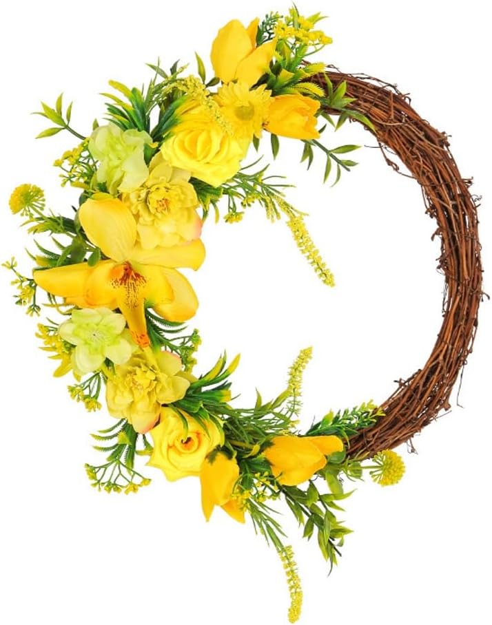 Yellow Roses Branches Flower Wreaths Door Hanging Small Yellow Flowers Outdoor Courtyard Rattan Rings
