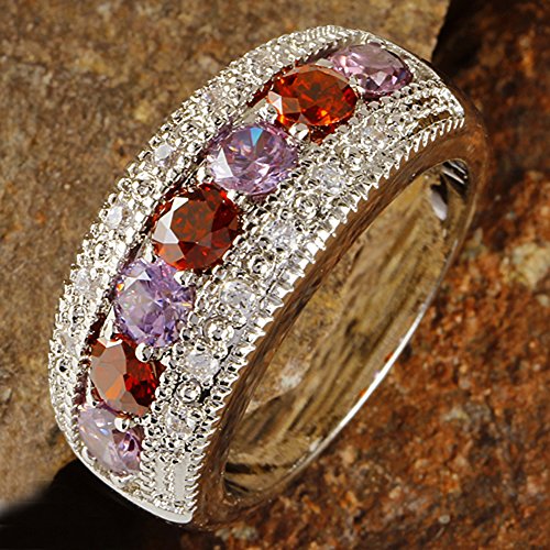 925 Sterling Silver Plated Simulated Pink Topaz Half Eternity Band Ring3