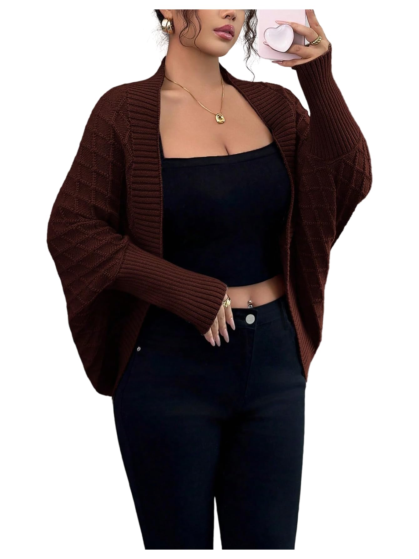 MakeMeChic Womens Oversized Cardigan Long Sleeve Open Front Retro Sweater
