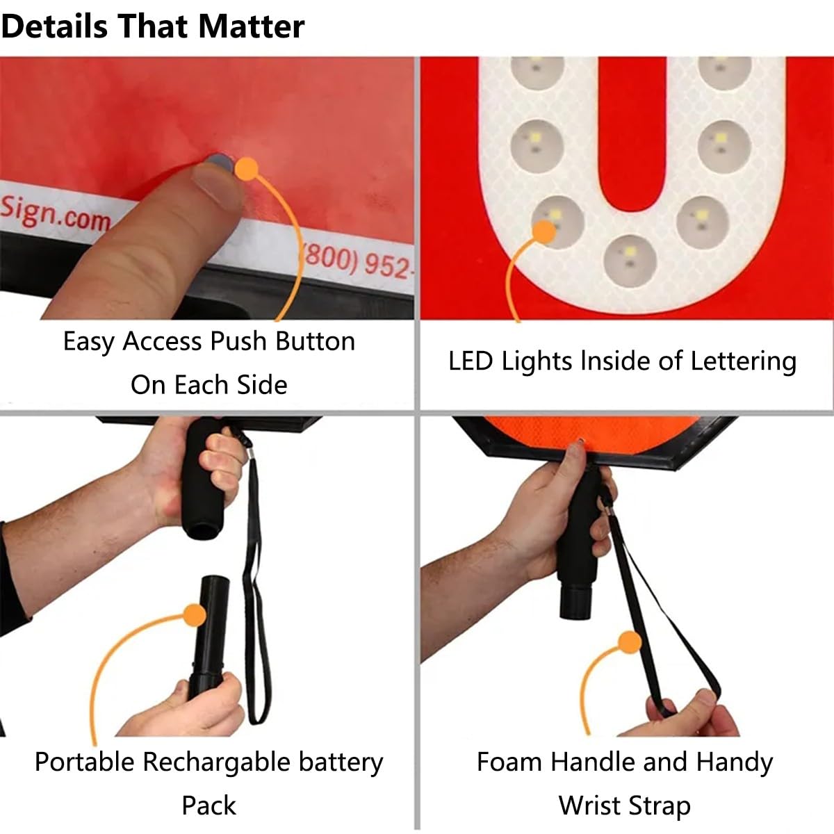 Letrero de Parada y Baja Velocidad LED Soble Cara de 18", Señal de Parada y Baja Velocidad Recargable, Señal de Control Tráfico con Luces LED Intermitentes