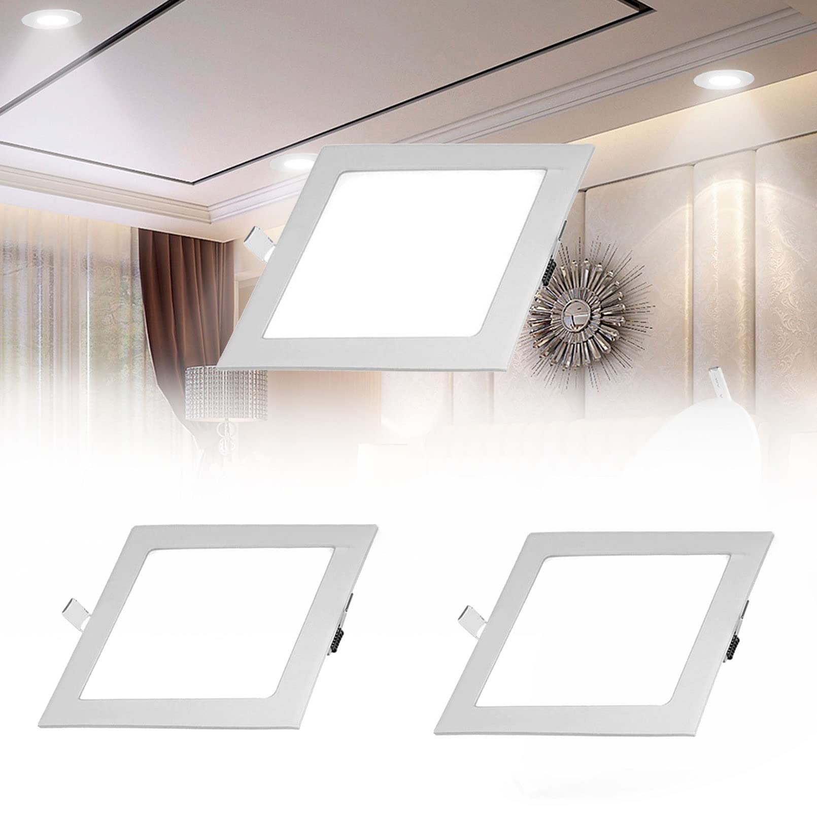Oświetlenie Sufitowe Led Oświetlenie Sufitowe Wpuszczane 6000K Zimne Światło Odpowiednie Do Galerii Handlowych/sypialni/salonu/kuchni(18w,3pcs)